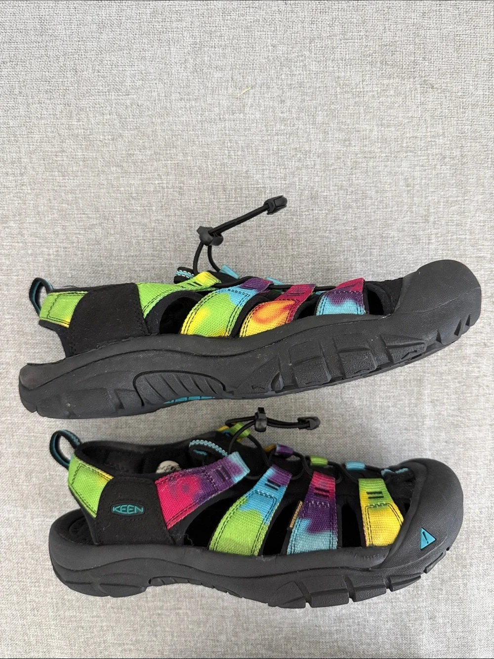 Keen Men's Black Sandals with Rainbow Tie-Dye Straps